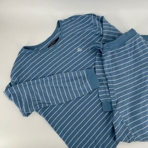 Lauren Ralph Lauren Womens Blue White Striped Pajama Set Long Sleeve Pants L